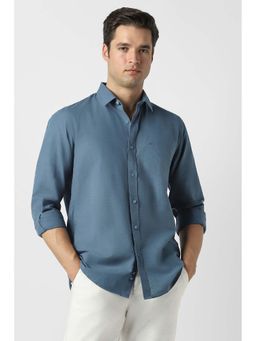 Peter England - Blue Solid Regular Fit Shirt