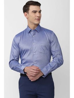 Peter England - Blue Textured Regular Fit Shirt