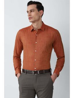 Peter England - Orange Textured Regular Fit Shirt