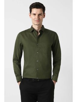 Peter England - Olive Stripes Regular Fit Shirt
