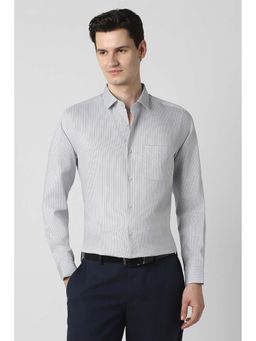 Peter England - Grey Stripes Regular Fit Shirt