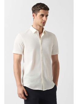 Van Heusen - Cream Textured Regular Fit Shirt