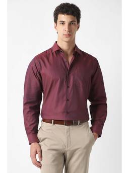 Van Heusen - Maroon Textured Regular Fit Shirt