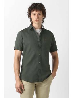 Van Heusen - Olive Solid Regular Fit Shirt