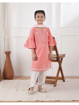Fabindia - Pink Cotton Chikankari Kurta with Salwar and Dupatta