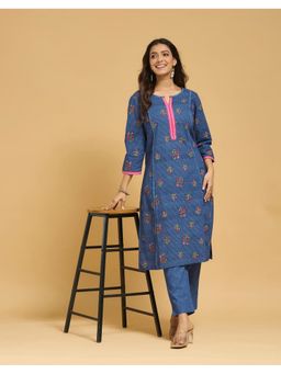 Fabindia - Dark Blue Cotton Printed Kurta with Pant