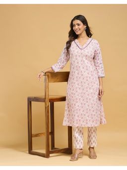 Fabindia - Green Cotton Printed Kurta with Pant