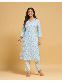 Fabindia - Blue Cotton Printed Kurta with Pant