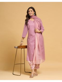 Fabindia - Purple Cotton Kurta with Pant and Dupatta