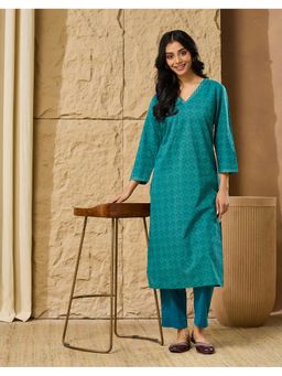 Fabindia - Avni Blue Cotton Kurta with Pant