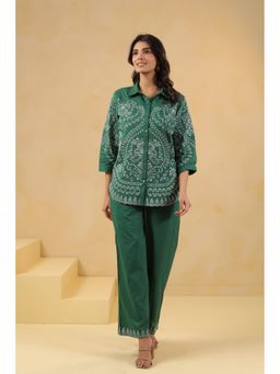 SAVI - Green Cotton Embroidered Co-Ord Set