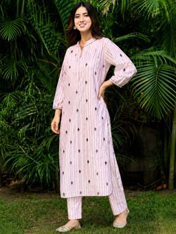 HOUSE OF JAMOTI - Strip Pikes Spades Pink Cotton Embroidered Kurta with Pant