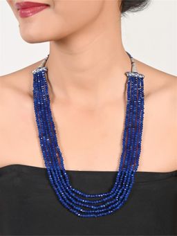 Ratnavali Jewels - Five Layer Blue Colour Real Onyx Stone Beads Necklace