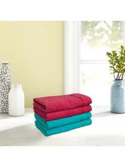 CORE Designed by SPACES - Seasons Best Qd 380 Gsm Set of 4 Hand Towel (Solid, Large)-Sea Green-Coral