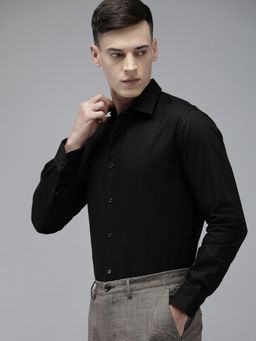 The Bear House - Men Black Slim Fit Solid Cotton Formal Shirt