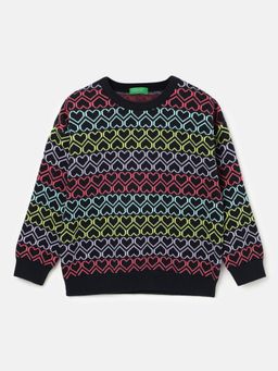 United Colors of Benetton - Black Girls Regular Fit Crew Neck Knitted Sweater