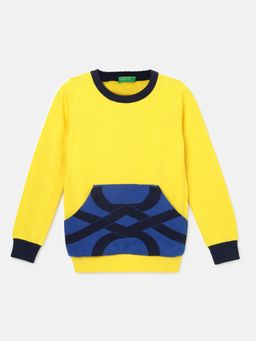 United Colors of Benetton - Yellow Boys Regular Fit Crew Neck Colorblock Sweater