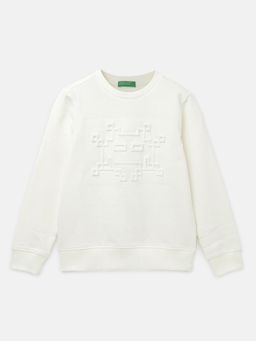 United Colors of Benetton - White Regular Fit Crew Neck Printed Boys Sweatshirt