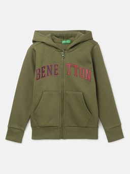 United Colors of Benetton - Olive Boys Regular Fit Hooded Neck Printed Sweatshirt