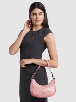 Globus - Women Pink Self Design Vegan Leather Handheld Bag