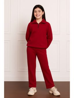 StyleStone - Girls Maroon Fleece Sweatshirt and Trouser