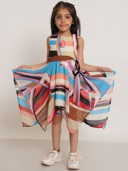 Creative Kids - Stripe Print High And Low Girls A-line Dress - Multicolor