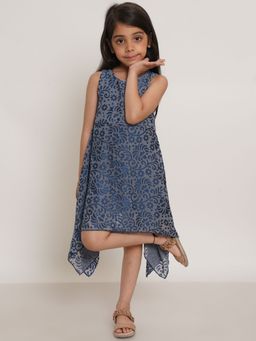 Creative Kids - Polyester Velvet Print High And Low Baby Girls Dress - Blue