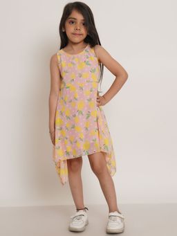 Creative Kids - Fruit Print High And Low Baby Girls Dress - Pink And Yellow