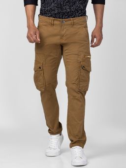 Spykar - Khaki Twill Lycra Mid Rise Trousers for Men