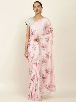Soch - Printed Chiffon Saree with Unstitched Blouse