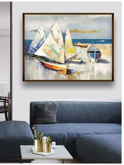 The Art House - Beige Blue Canvas Painting Wall Art