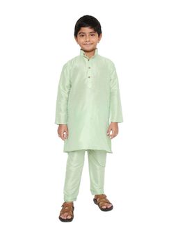 Maharaja - Kids Banarasi Dupion Silk Kurta Pyjama in Green for Boys (Set of 2)
