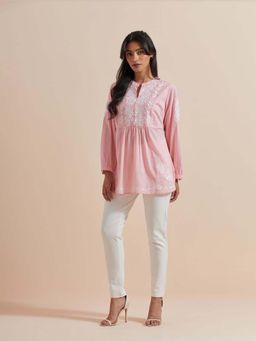 Mukul - Pink Threaded Flora Top