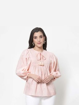 Mukul - Peach Tassell and Pleat Top