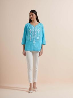 Mukul - Turquoise Embroidery Top