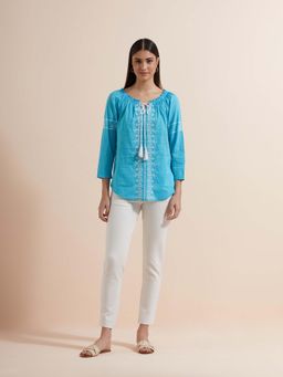 Mukul - Turquoise Embroidery Top