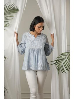 Mukul - Blue The Bloom Embroidered Top
