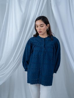 Mukul - Navy Blue The Schiffli Cutwork Top