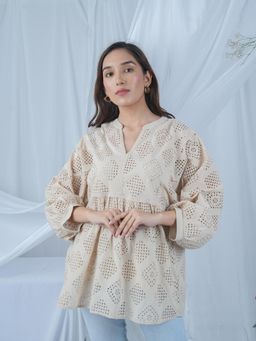 Mukul - Beige The Scalloped Horizon Top