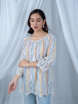 Mukul - Multi Color Filigree Heavy Cutwork Top