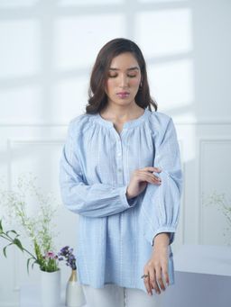 Mukul - Blue Daisy Chain Schiffli Top