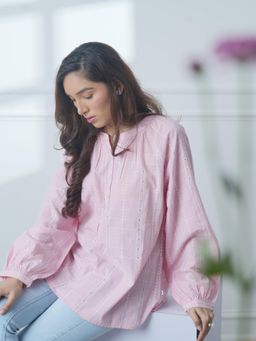 Mukul - Pink Daisy Chain Schiffli Top