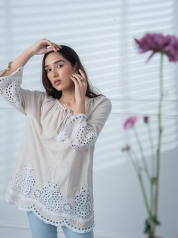 Mukul - Beige The Scalloped Striped Top