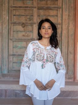 Mukul - White Embellish Meadow Top