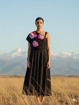 KALALOOM - Black Floral Drawstring Dress