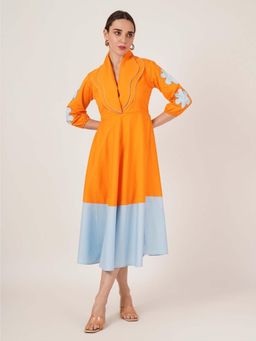 KALALOOM - Orange Double Collar Dress
