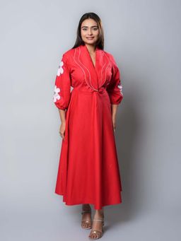 KALALOOM - Red Double Collar Flare Dress