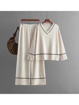 Loveable Creations By Muskan - Women Anra Knitted Off White Cotton Co-Ord Set