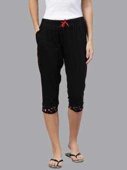 Kryptic - Black Solid Capris for Women