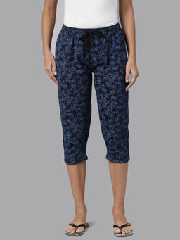 Kryptic - Navy Blue Printed Capris for Women